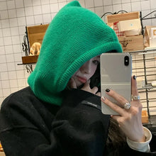 Load image into Gallery viewer, Knitted Hooded Caps Winter Balaclava Hats Women Korean Style Outdoor Warmer Drawstring Hats One-piece Neck Collar Beanies Cap

