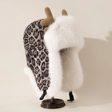 Load image into Gallery viewer, Fashion Cycling Cap Warm Deer Antler Leopard Print Lei Feng Hat for Women Casual Flat-Brimmed Hat Thickened Windproof  Women Bom
