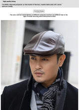 Load image into Gallery viewer, Genuine Leather Beret Hat for Men Warm Windproof Winter Cap Fashion Gentleman Peaked Cap Vintage Stylish Driver Hat Gift
