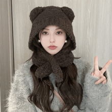 Load image into Gallery viewer, Thickened Bear Ear Women Scarf Hat Knitted Scarf Integrated Knitted Pullover Cap Ear Protection Warm Cap Winter Accessories

