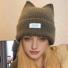 Load image into Gallery viewer, Lady Cat Ear Beanies with Cat Ears and Elastic - Soft Winter Warmth, Cute Cat Ears, Casual Outfit ，Christmas gift
