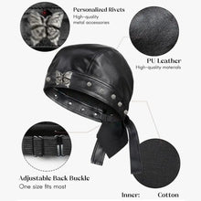 Load image into Gallery viewer, New PU Leather Black Biker Cap Adjustable Waterproof Butterfly Cap Doo Rag Bandana Cool Motorcycle Leather Hat for Women and Men
