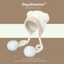Load image into Gallery viewer, New Cute Bear Knitted Hat Pompom Fur Balls Pullover Cap Warm Coldproof Ear Protection Hat for Outdoor Cycling Skiing
