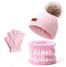 Load image into Gallery viewer, 3PCS Children Winter Hat Scarf Gloves Set,outdoor Boys and Girls Knitted Hooded Fleece,Soft Comfortable Hats for Young Children
