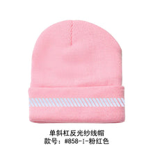 Load image into Gallery viewer, High Visibility Safety Beanie Reflective Knit Ribbed Hats Warm Winter Bonnets for Night Running Hiking Cycling
