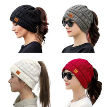 Load image into Gallery viewer, Fashion Crochet Ponytail Winter Hats Knitted Warm Knitted Cap Thicken Solid Color Skullies Ladies'

