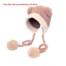 Load image into Gallery viewer, New Cute Bear Knitted Hat Pompom Fur Balls Pullover Cap Warm Coldproof Ear Protection Hat for Outdoor Cycling Skiing

