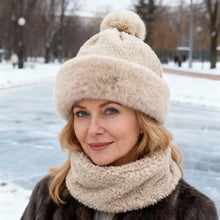 Load image into Gallery viewer, 2pcs Womens Winter Warm Elastic Ear Protection Knitt Scarf Mask Hat Fleece Lined Beanie Hat One-Piece Hat for Outdoor,daily Wear
