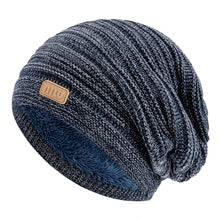 Load image into Gallery viewer, New Style Unisex Slouchy Winter Hats Men Women Striped Mix Warm Beanie Cap NIU Label Decor Plush Fur Lined Winter Knitted Hat
