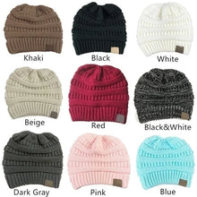 Load image into Gallery viewer, Women Winter Knitted Beanie Hat Messy Bun Ponytail Beanie Holey Warm Wool Beanie Hats
