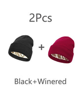 Load image into Gallery viewer, 2Pcs Unisex Satin Lined Beanies Hat for Women&amp;Men Winter 2Layer Ear Protect Warm Hiking Cycling Ski Cap Slouchy Cuffed Balaclava
