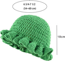 Load image into Gallery viewer, Solid Color Hand Knitted Knit Hat in Bohemian Style with Hollowed Out and Ruffled Design Bucket Shaped Hat  Fisherman's Hat
