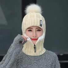 Load image into Gallery viewer, Casual Windproof Wool Knitted Hat Thickened Keep Warm Ear Protection Hat Neck Warmer Pompoms Hat Outdoor Cycling
