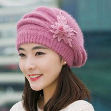 Load image into Gallery viewer, Keep Warm Knitted Wool Winter Flower Hat Warm Soft Mom Hat Pure Color Female Berets Autumn Winter
