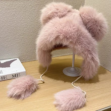 Load image into Gallery viewer, Women Winter Warm Kawaii Fox Fur Imitation Mink Plush Hat Thickened Cute Bear Ear Japanese Bomber Hat Ear Protection Cosplay Cap
