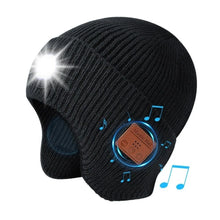 Load image into Gallery viewer, USB Rechargeable LED Lighted Beanie Hat Built-in Speaker Mic Detachable Bluetooth Earflap Hat Three-Stage Lighting
