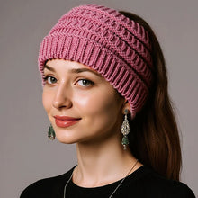 Load image into Gallery viewer, Warm Solid Color Ponytail Beanie Hat Headwear Ear Protection Women's Hat Thicken Knitting Headband Autumn
