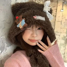 Load image into Gallery viewer, Cute Warm Thick Knitted Hat Bow-knot Little Bear Beanies Hat Coldproof Windproof Ear Protection Cap Women Girls
