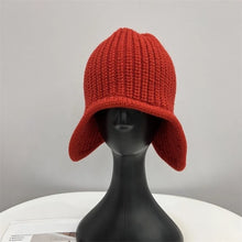 Load image into Gallery viewer, Cute Versatile Winter Knitted Hat Ear Protection Warm Earflap Hat Solid Color Coldproof Flying Cap for Women
