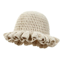 Load image into Gallery viewer, Solid Color Hand Knitted Knit Hat in Bohemian Style with Hollowed Out and Ruffled Design Bucket Shaped Hat  Fisherman's Hat
