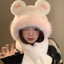 Load image into Gallery viewer, Fashion Winter Balaclava Hat Windproof Thickened Beanies Cap Bowknot Keep Warm Integrated Scarf Hat Set Outdoor

