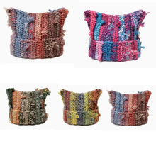 Load image into Gallery viewer, Mixed Color Cat Ears Hat Gradient Color Striped Pattern Crochet Beanie Fringed Design Thick Line Knitting Hat Children's Hat
