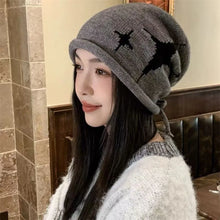 Load image into Gallery viewer, Fashion Star Pattern Knitted Woolen Hat Thickened Cold-proof Cover Head Cap Windproof Keep Warm Drawstring Beanie Cap Women
