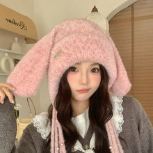 Load image into Gallery viewer, Winter Warm Ear Protector Hat Windproof Cold-proof Rabbit Ear Pullover Cap Thicken Fluffy Big Ears Knitted Cap Ourdoor

