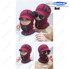 Load image into Gallery viewer, Winter Unsex Crochet M Letter Pattern Knit Thickening Fleece Lined Windproof Skull Hat Cycling Ski Head Neck Face Warm Mask Cap
