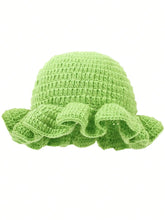 Load image into Gallery viewer, Solid Color Hand Knitted Knit Hat in Bohemian Style with Hollowed Out and Ruffled Design Bucket Shaped Hat  Fisherman's Hat
