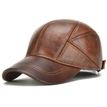 Load image into Gallery viewer, New Style Casual Real Leather Earflap Cap Men Real Cowhide Leather Caps Male Fall Winter Genuine Real Cow Leather Baseball Hats
