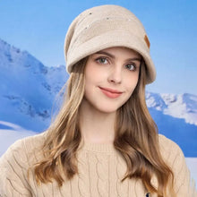 Load image into Gallery viewer, Soft Knitted Hat Warm Thickened Windproof Design Short Brim Beanie Wide Brim Casual Style Winter Beanies Small Face Fit
