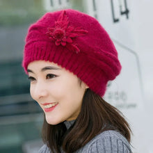 Load image into Gallery viewer, Keep Warm Knitted Wool Winter Flower Hat Warm Soft Mom Hat Pure Color Female Berets Autumn Winter
