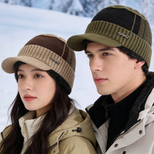 Load image into Gallery viewer, Unisex Warm Winter Hat With Brim Plush Fur Lined Knit Cap Sports Label Thicken Winter Hats For Men
