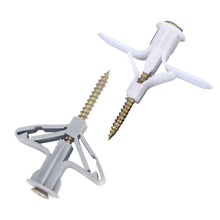 Load image into Gallery viewer, 10 sets/pack Plastic Airplane Expansion Pipe Curtain Gypsum Board Hollow Wall Expansion Screw 3.5*50+Anchor 8*50 Plugs Up Aging
