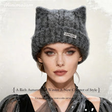 Load image into Gallery viewer, 1pc Y2k Crochet Beanie Hats for Women,winter Warm Windproof Retro Skull Cap with Cat Ear,suitable for Holiday,outdoor Activities
