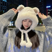 Load image into Gallery viewer, Winter   Warm Hat Cute Lacing Bear Ears Hat Ear Protection Velvet Rabbit Ear Woolen Bucket Hat Women

