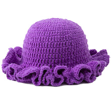 Load image into Gallery viewer, Solid Color Hand Knitted Knit Hat in Bohemian Style with Hollowed Out and Ruffled Design Bucket Shaped Hat  Fisherman's Hat
