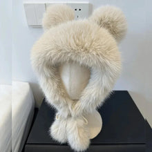 Load image into Gallery viewer, Women Winter Warm Kawaii Fox Fur Imitation Mink Plush Hat Thickened Cute Bear Ear Japanese Bomber Hat Ear Protection Cosplay Cap
