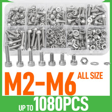 Load image into Gallery viewer, M2 M2.5 M3 M4 M5 M6 Hex Socket Head Cap Set Allen Screw Kit 126 - 1080 DIN912 304 Stainless Steel Screw Nut Bolt Assortment Set
