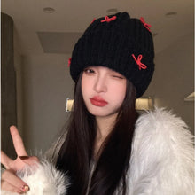 Load image into Gallery viewer, Warm Ear Protection Bow Knitted Hat Cold-proof Korean Style Pullover Hat Cute Bow Thick Bow Winter Hat Autumn
