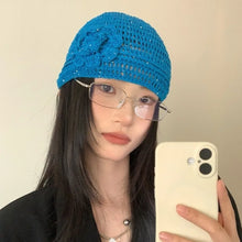 Load image into Gallery viewer, Fashion Flower Knitted Caps Hollow Solid Color Beanies Cap Breathable Hand-woven Sequin Crochet Hat
