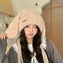 Load image into Gallery viewer, Winter Warm Ear Protector Hat Windproof Cold-proof Rabbit Ear Pullover Cap Thicken Fluffy Big Ears Knitted Cap Ourdoor
