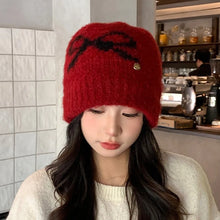Load image into Gallery viewer, Fashion Keep Warm Bow Knitted Hat Windproof Cold Proof Ear Protection Cap Thickened Pullover Hat Autumn Winter
