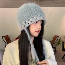 Load image into Gallery viewer, Versatile INS Style Pullover Cap Ear Protection Mixed-color Straps Bomber Hats Big Head Handmade Knitted Cap Women Girls Maiden
