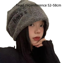 Load image into Gallery viewer, Cute Slouchy Beanie Hat Letter Big Size Warm Knit Cap Soft Face Slimming Crochet Hat For Daily Wear
