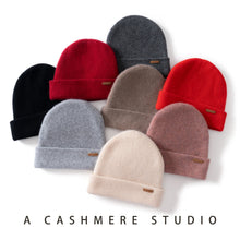 Load image into Gallery viewer, 100% Cashmere Hat For Women Men Outdoor 2-Layer Thickened Warm Winter Hats Solid Caps Knit Seamless Beanie Hat Unisex
