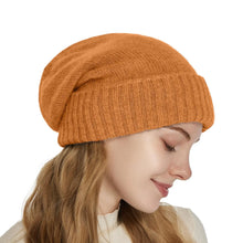 Load image into Gallery viewer, Women's Winter Hat 100% Pure Wool Knitted Satin Line 2 Layer Soft Warm Sleep Cover Beanies Elastic Fashion Slouchy SKi Cap Men
