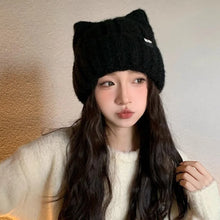 Load image into Gallery viewer, Solid Color Fleece-lined Warmth Knitted Beanies Hip Hop Cat Ear Female Beanie Caps Outdoor Anti-cold Ladies Casual Cap
