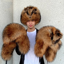 Load image into Gallery viewer, Man Real Raccoon Fur Hat Thicken Winter Warm hat with earflaps Ushanka Outdoor Russian hat Cap Female Natural Fur Bomber Hats
